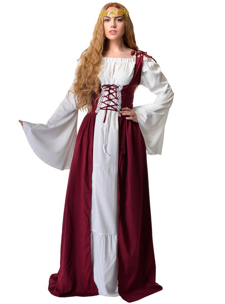 Image of front of Medieval Crimson Red Women's Costume Dress