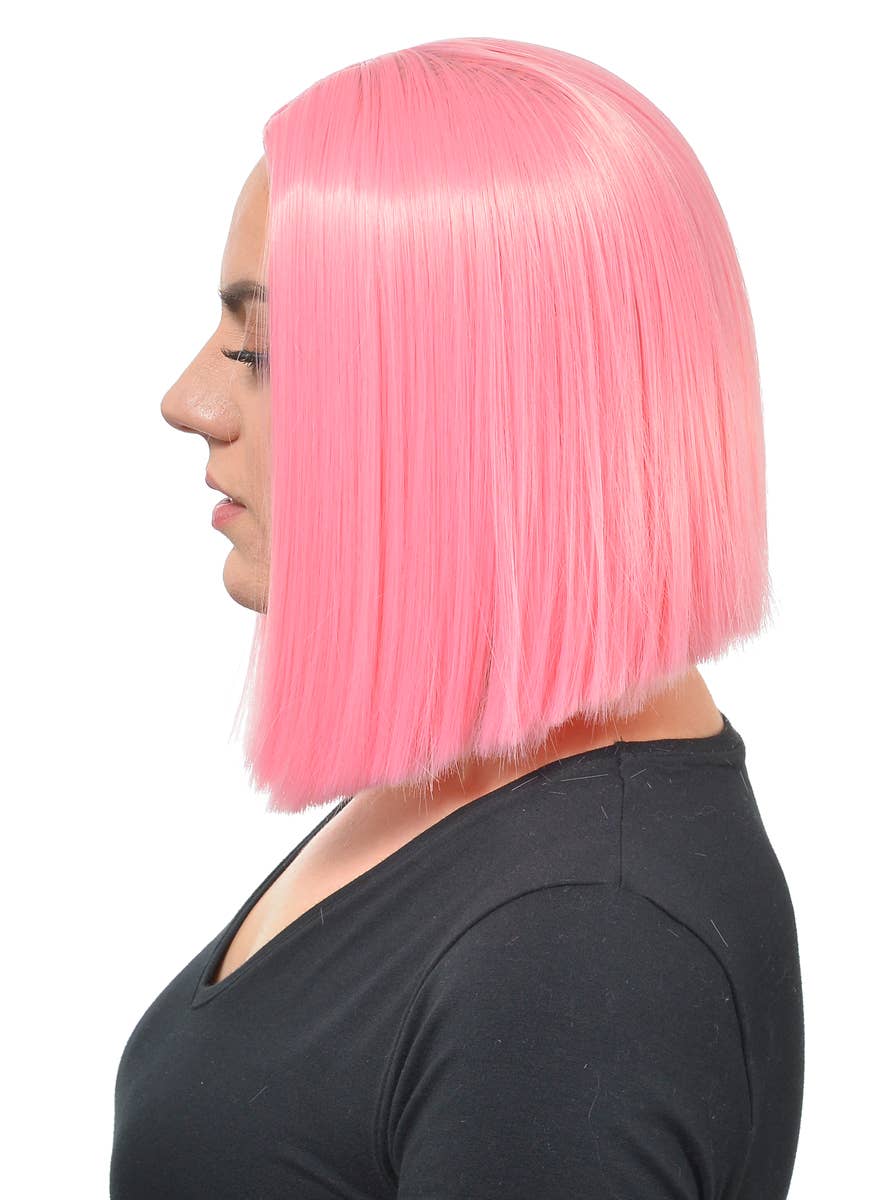 Image of Deluxe Light Pink Women's Heat Resistant Bob Costume Wig - Side View
