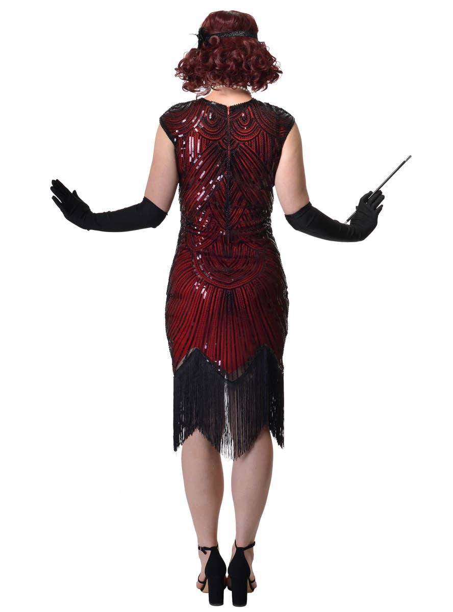 Image of Gatsby Women's Red and Black Sequin 1920's Costume - Back View