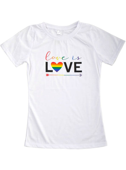 Image of Fitted White Love is Love Women's Crew Neck Shirt