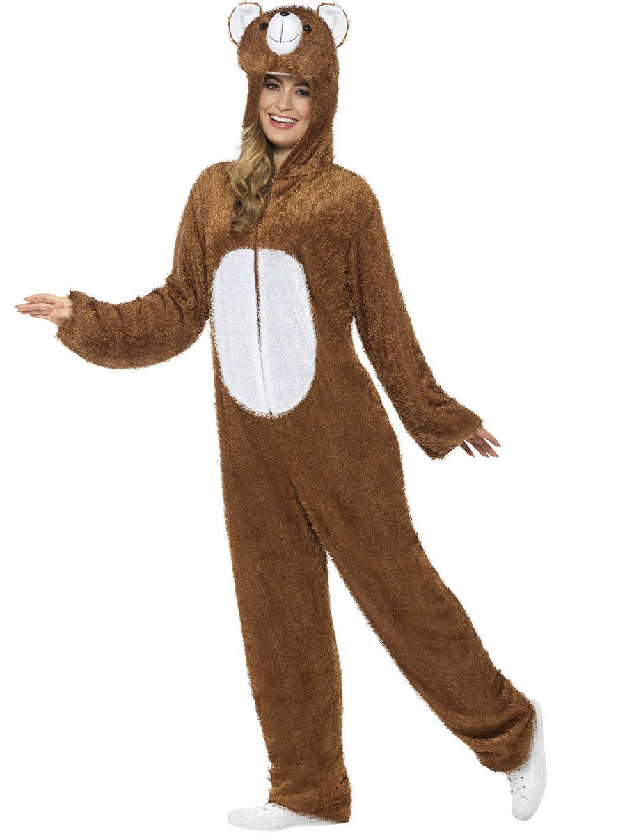 Image of Fuzzy Brown Bear Women's Onesie Costume - Alternate Image