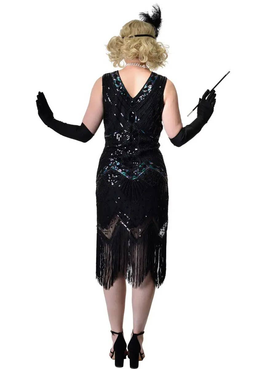 Image of Iridescent Black Sequin 1920's Gatsby Women's Costume - Back View