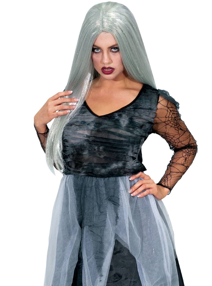 Image of Ghostly Widow Women's Halloween Costume - Close Image