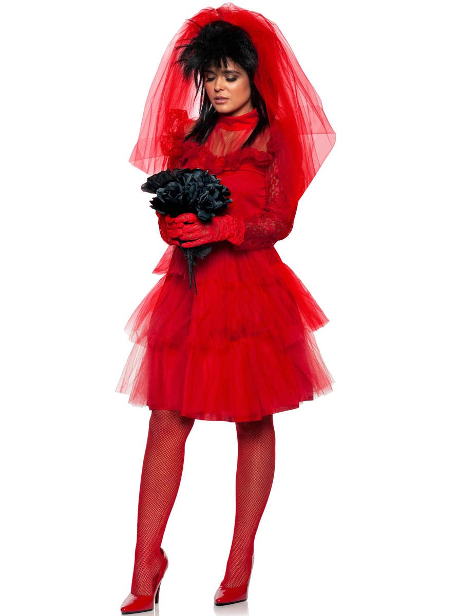 Image of Gothic Red Beetlejuice Bride Womens Halloween Costume