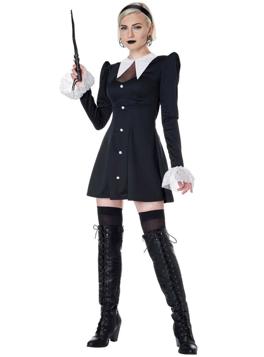 Image of Gothic Wednesday Addams Womens Halloween Costume - Front View