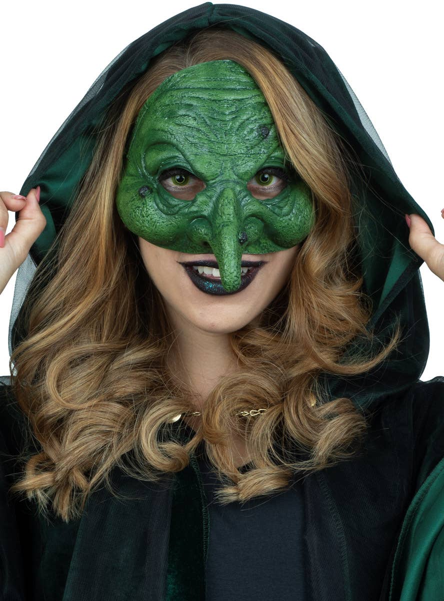 Image of Spooky Green Witch Costume Accessory Kit - Close Mask Image