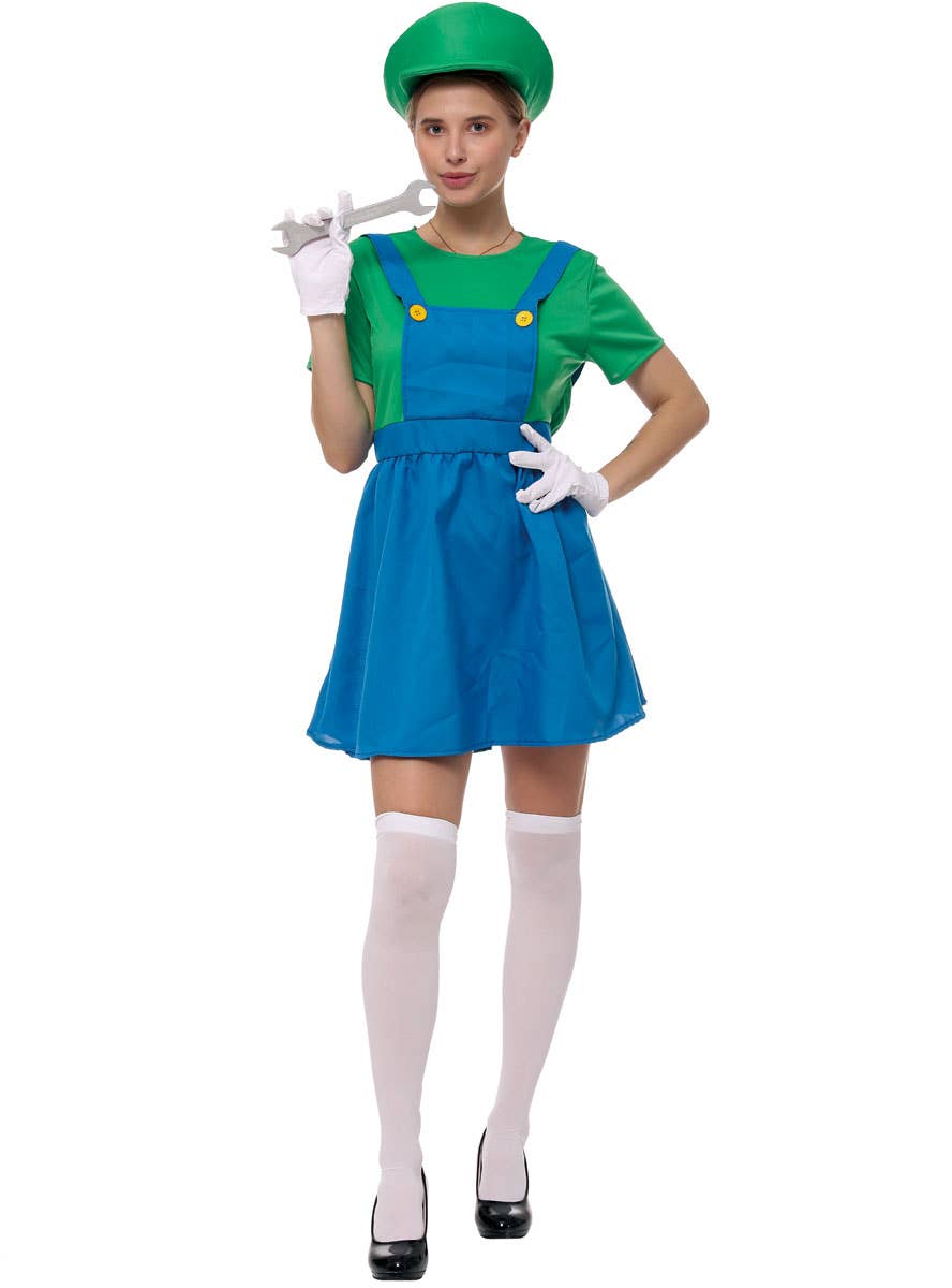 Image of Plumber Women's Green Gaming Character Costume - Main Image