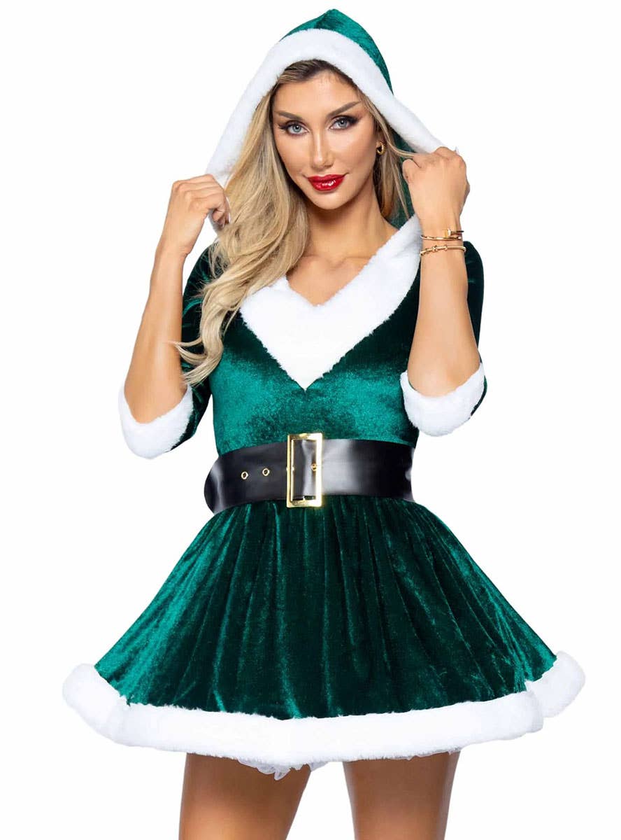 Sexy Green Velvet Santa Women's Christmas Costume Image 6