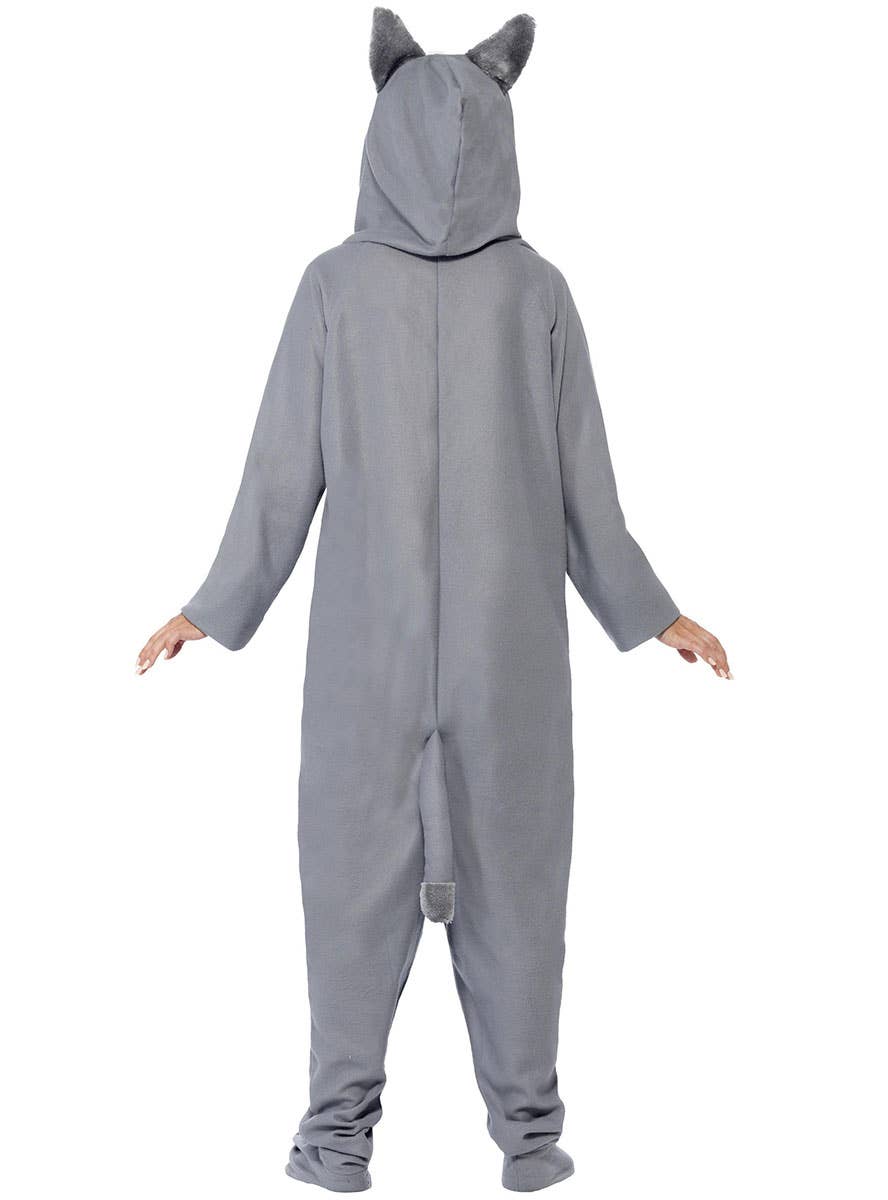 Image of Grey Wolf Women's Animal Onesie Costume - Back Image