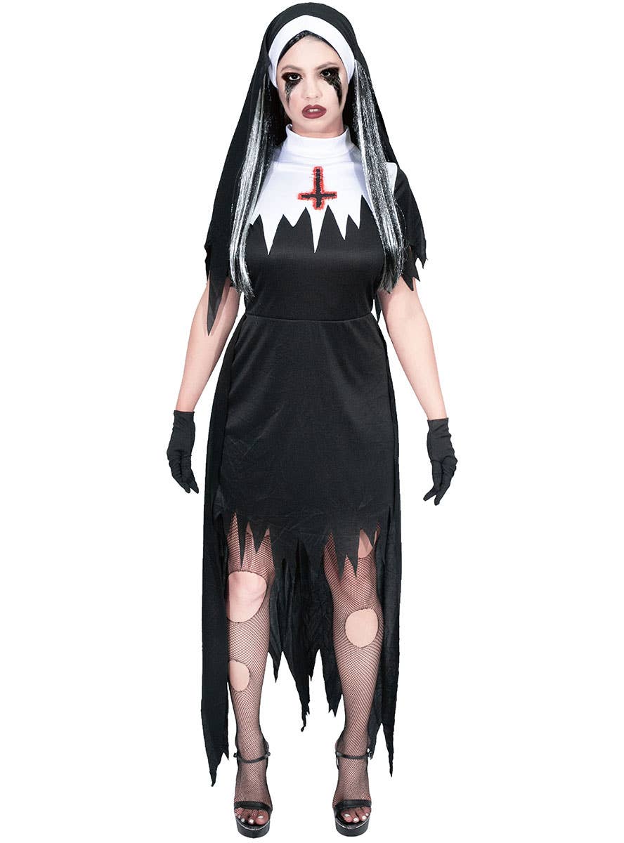 Black and White Halloween Nun Costume for Women - Alternate Image