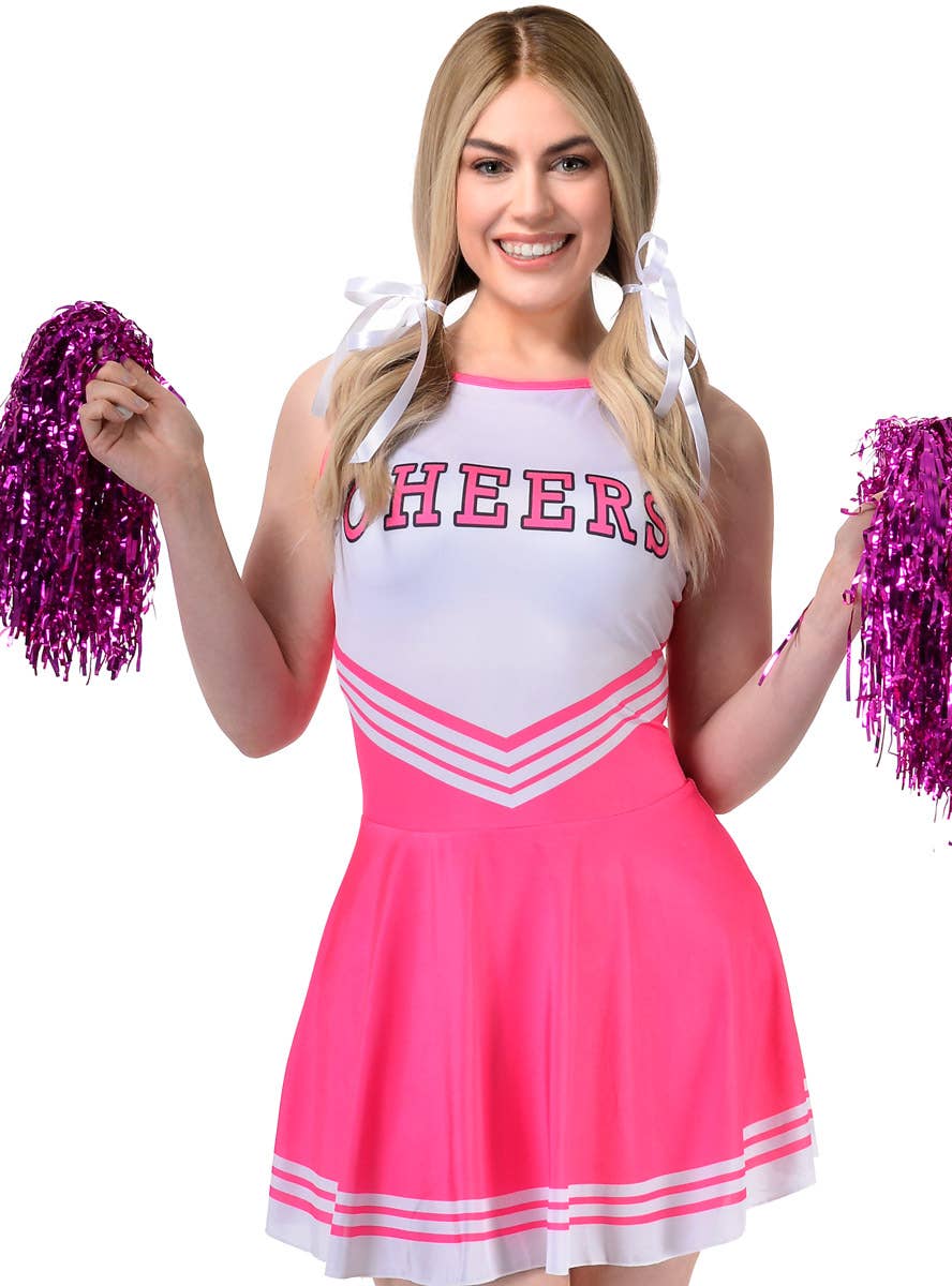 Image of Flirtatious Pink Women's Cheerleader Costume - Close Image