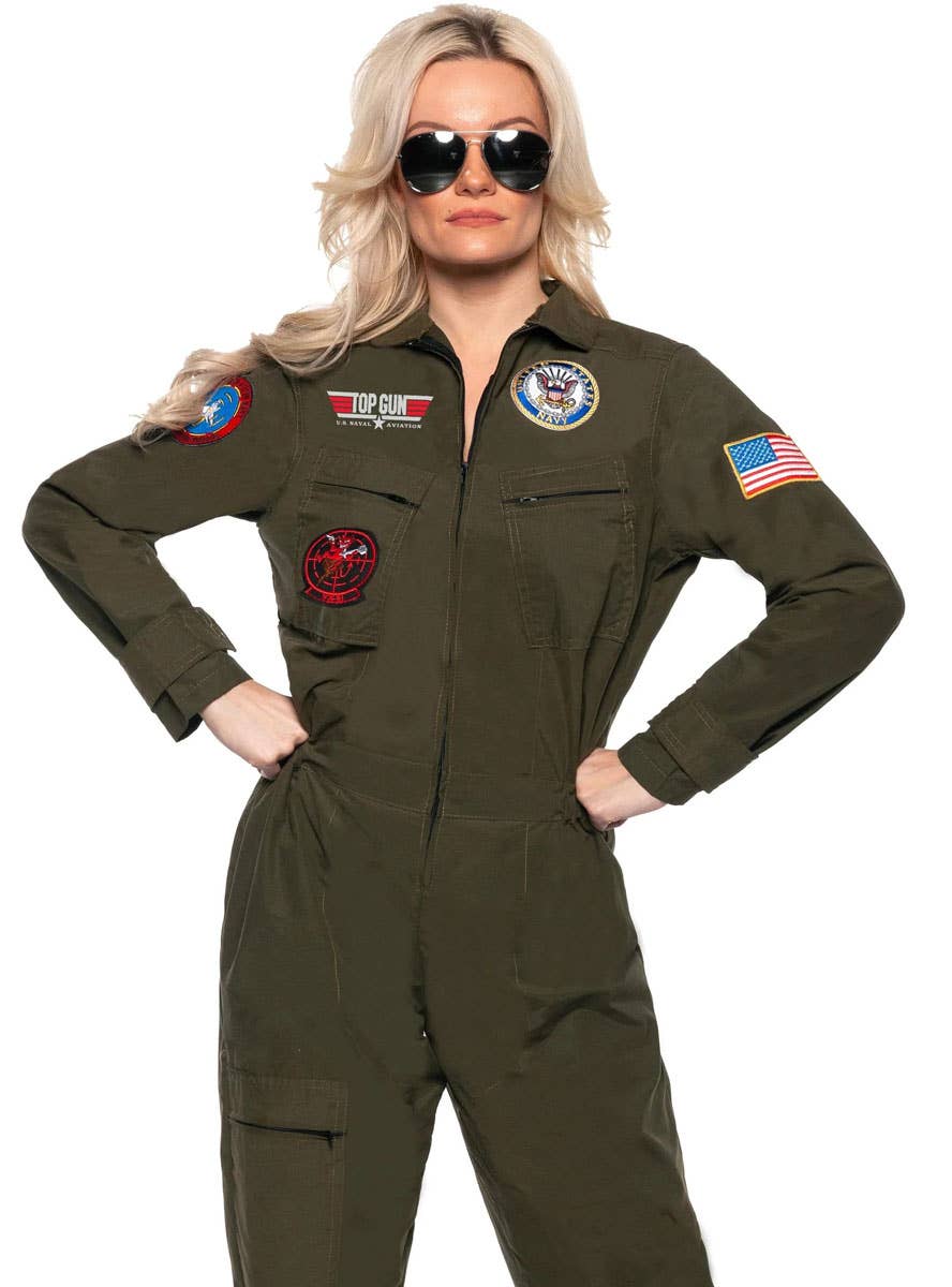 Image of Top Gun Womens Licensed Pilot Flight Suit Costume - Close Image