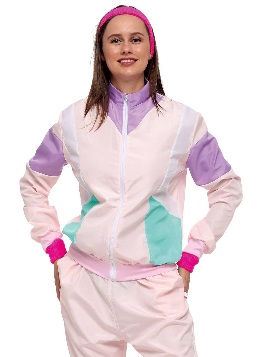 Image of Righteous Pink 1980s Women's Shell Suit Costume - Close Image