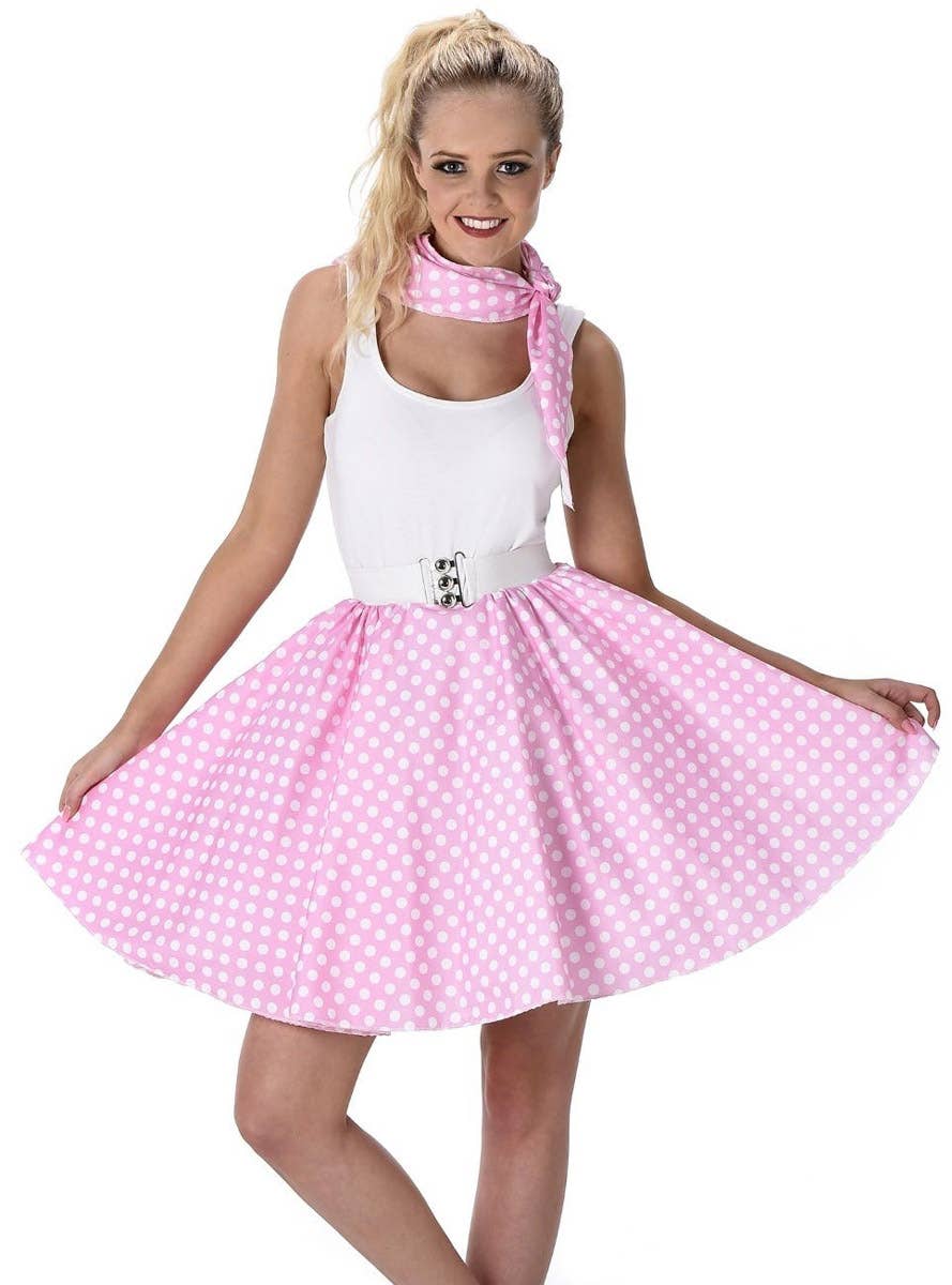 Image of Polka Dot Light Pink 1950s Poodle Skirt Women's Costume - Alternate Image