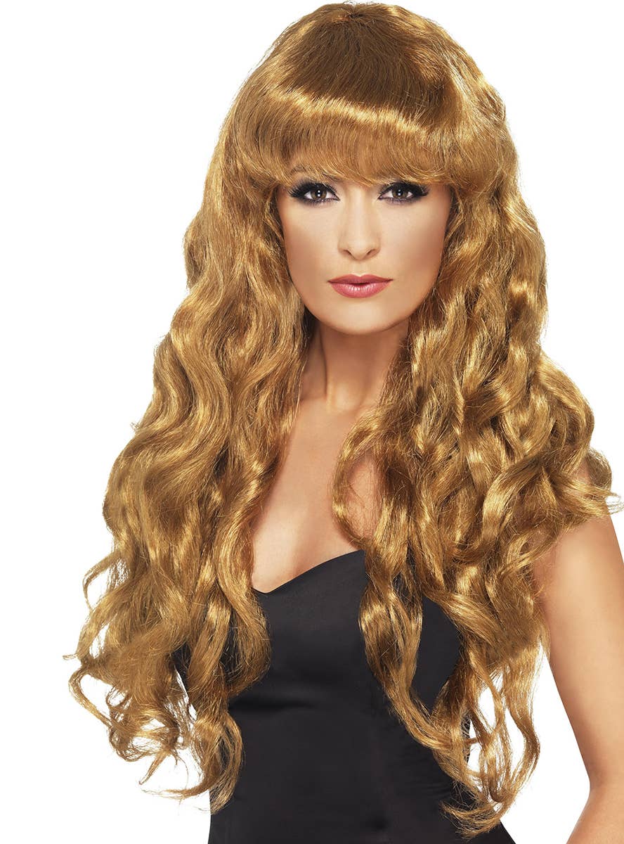 Image of Golden Blonde Long Curly Women's Siren Costume Wig