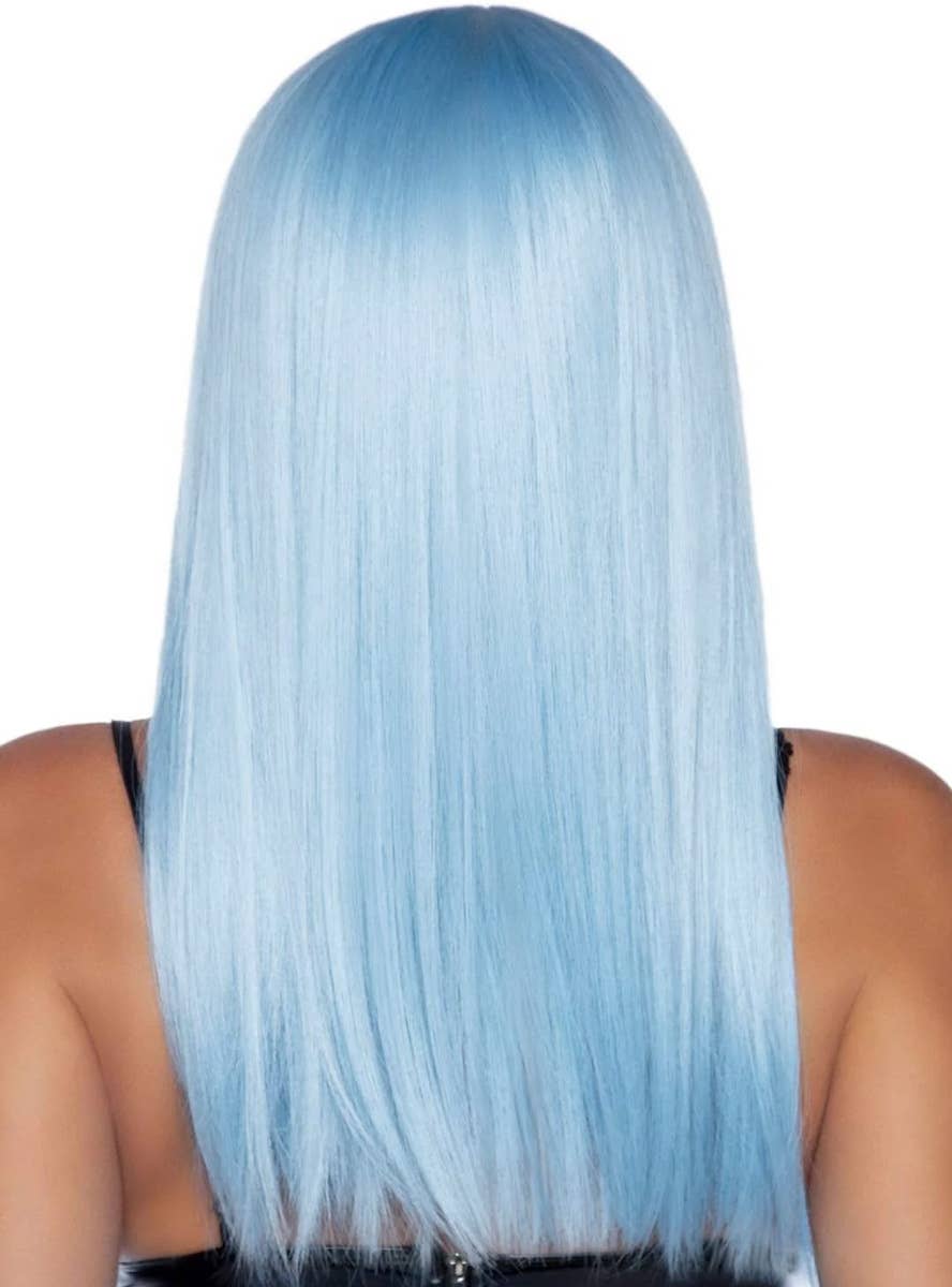 Image of Periwinkle Blue Women's Long Straight Costume Wig with Fringe - Back View