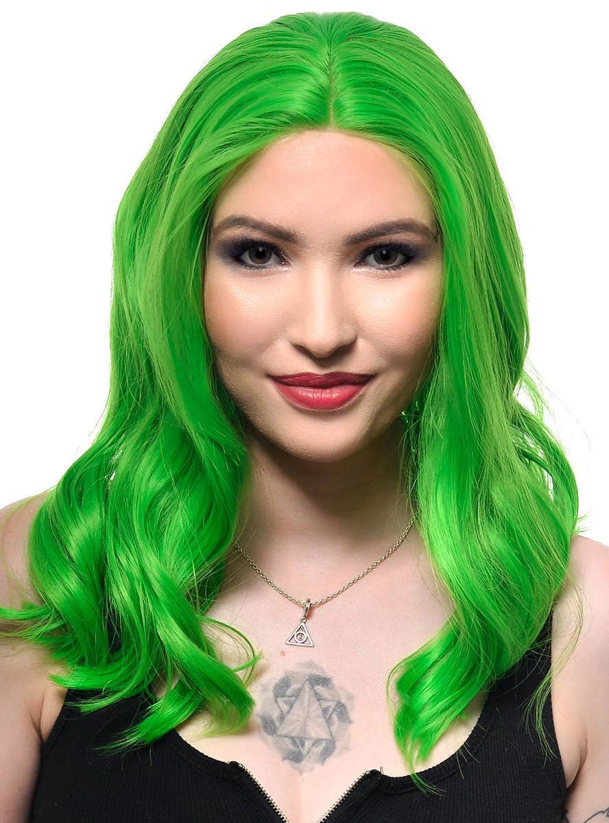 Image of The Joker Green Loose Waves Mid-Length Lace Front Fashion Wig - Front Image