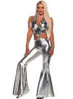 Metallic Silver Women's 70s Sexy Disco Dazzler Costume