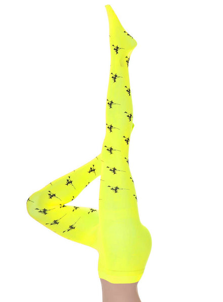 Image Of Neon Green Witch Print Women's Costume Stockings