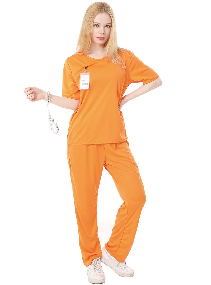 Image of Jailbird Women's Orange Prisoner Fancy Dress Costume - Alternate Image