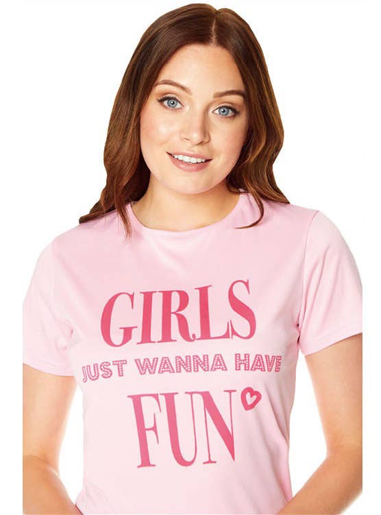 Image of 1980's Pink Just Wanna Have Fun Women's Costume Shirt - Alternate Image