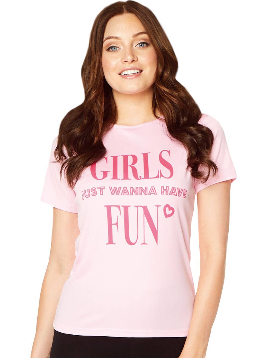 Image of 1980's Pink Just Wanna Have Fun Women's Costume Shirt - Main Image