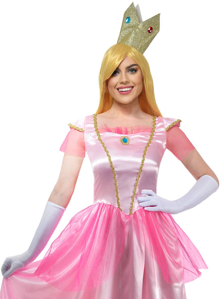 Image of Princess Peach Style Womens Pink Costume - Close View