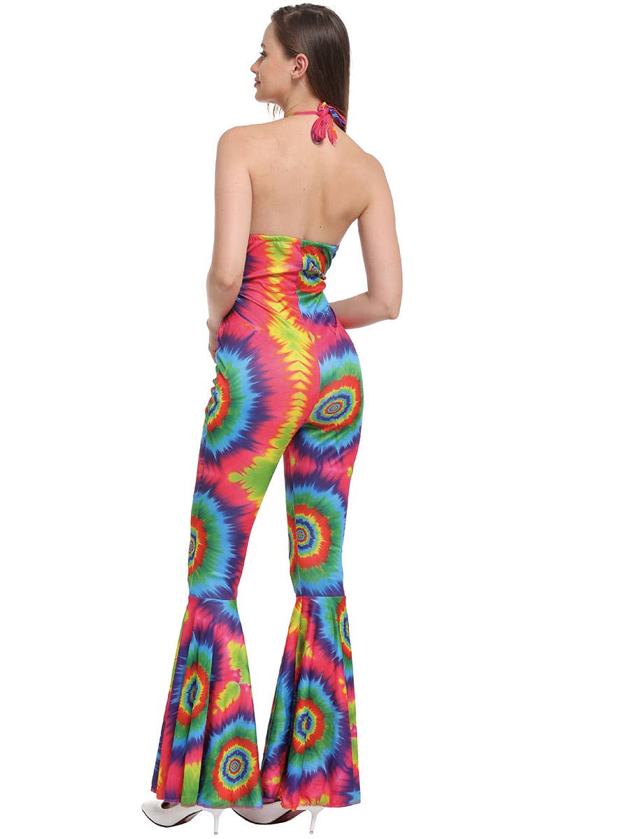 Rainbow Tie Dye Women's 1970s Costume Jumpsuit - Back View