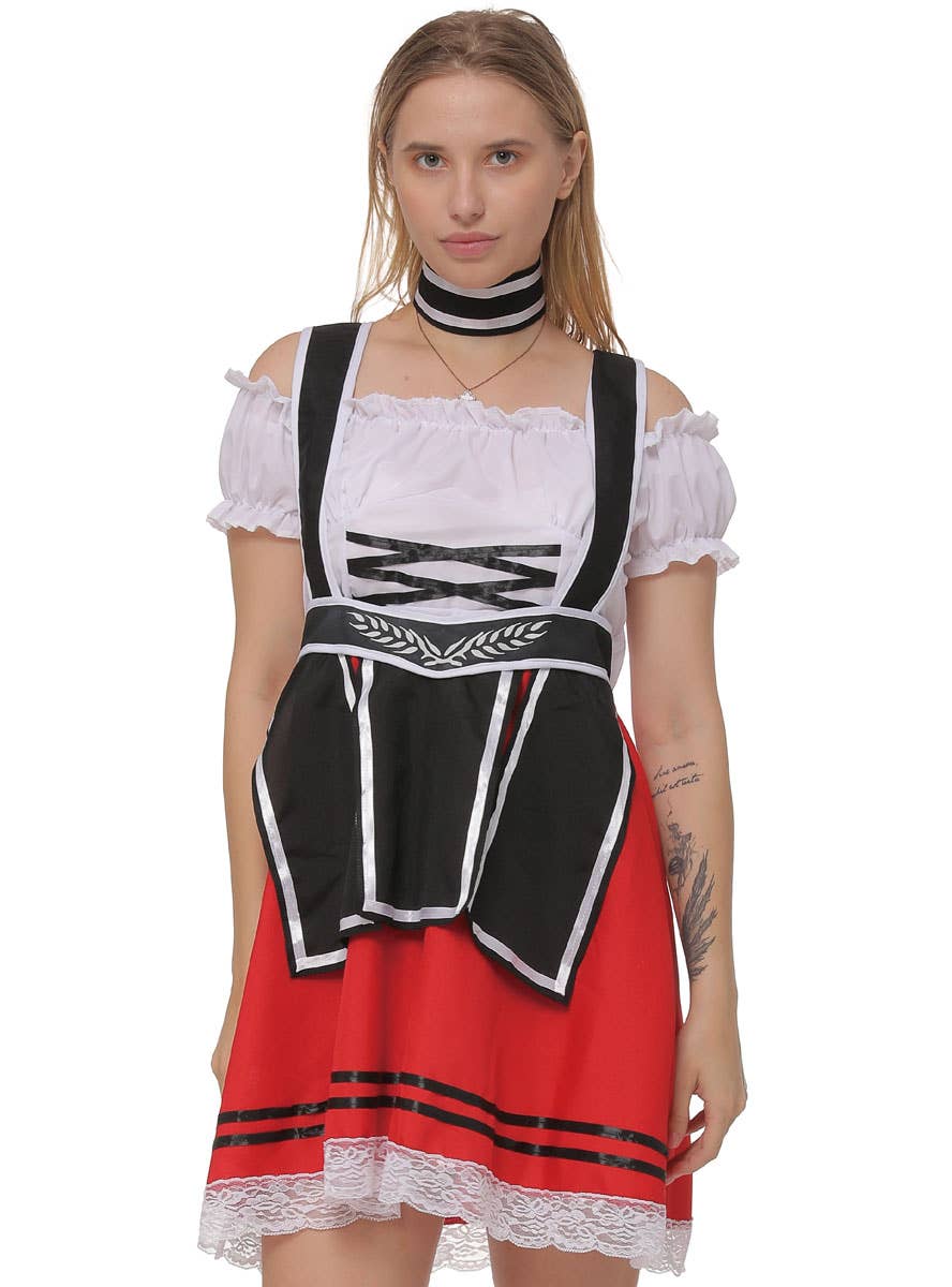 Image of Bavarian Women's Black and Red Oktoberfest Costume - Close Image