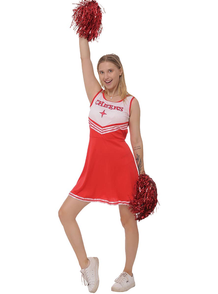 Image of Cheeky Red and White Cheerleader Women's Costume - Alternate Image