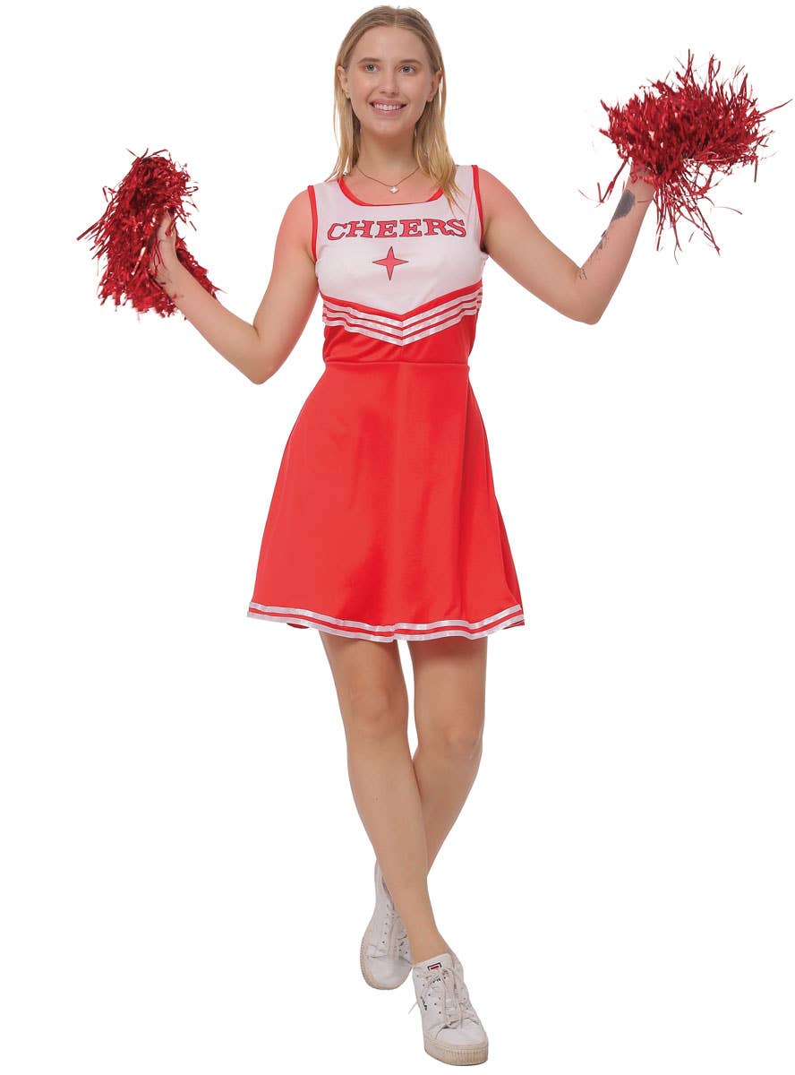 Image of Cheeky Red and White Cheerleader Women's Costume - Main Image