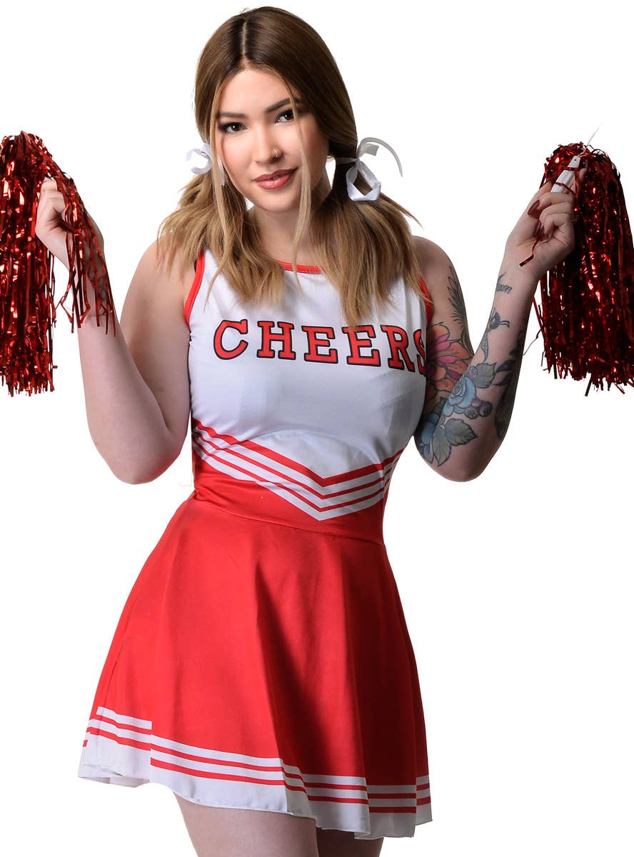 Image of Racy Red Women's Cheerleader Costume - Close Image