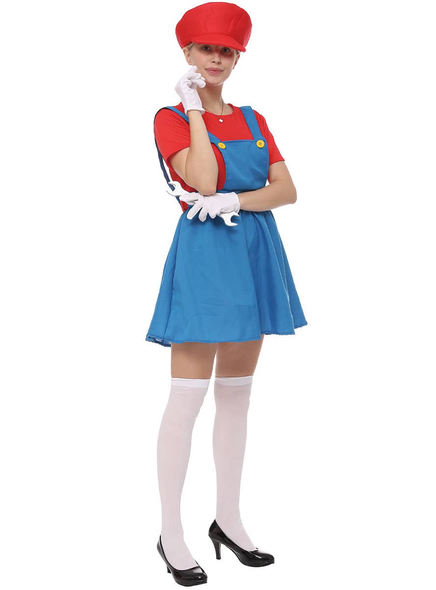 Image of Plumber Women's Red Gaming Character Costume - Alternate Image