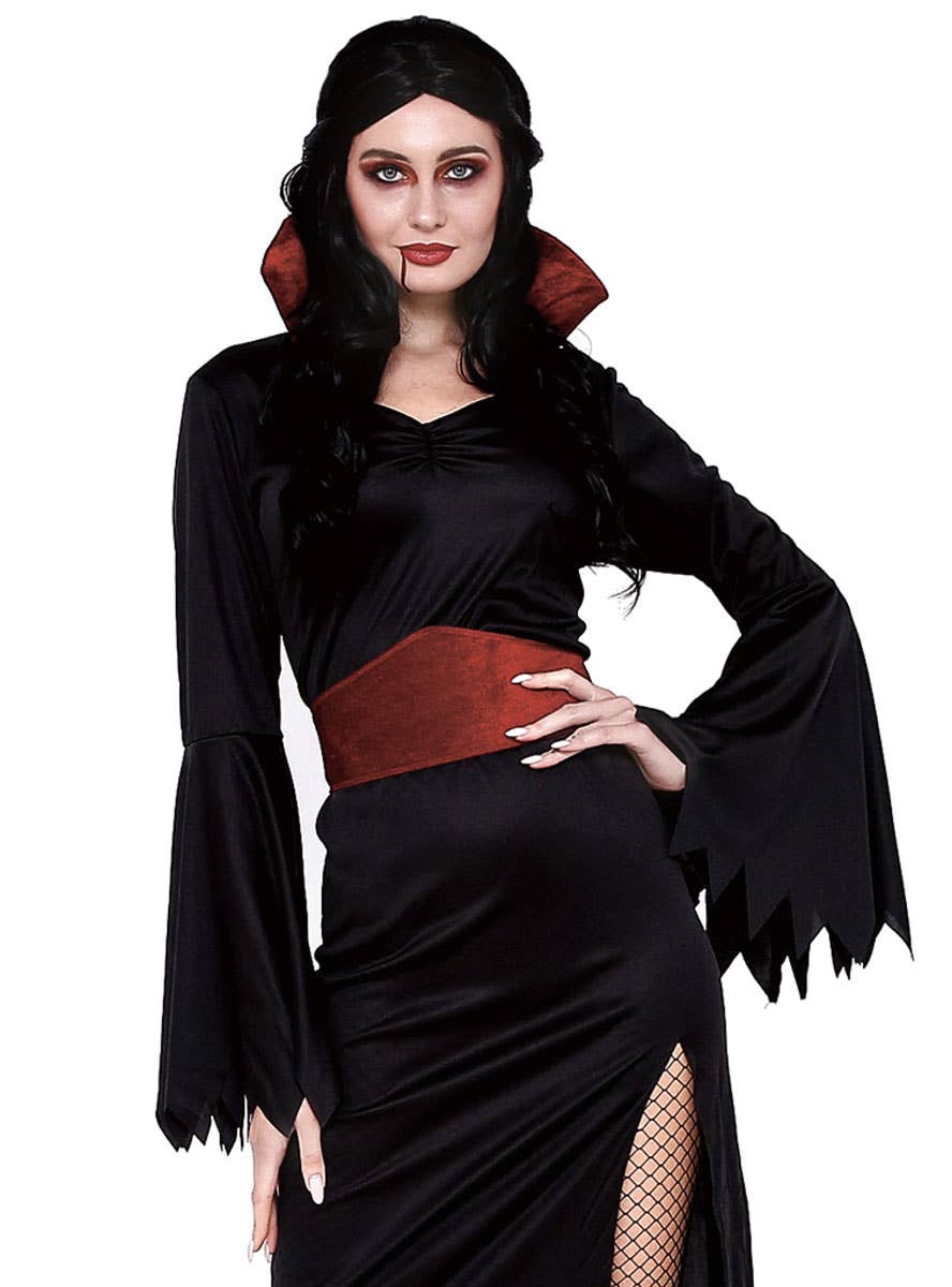 Women's Black and Red Sexy Vampire Mistress Halloween Costume - Close Image