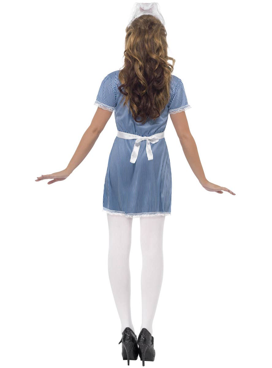 Image of Stripy Blue Naughty Nurse Women's Costume - Back View