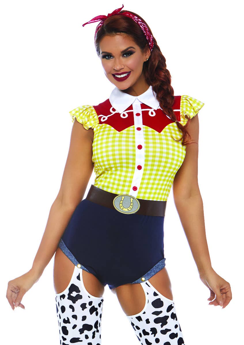 Women's Jessie Toy Story Cowgirl Fancy Dress Costume Close Up Image