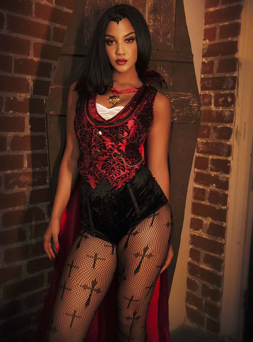 Women's Sexy Red and Black Vampire Costume - Lifestyle Image