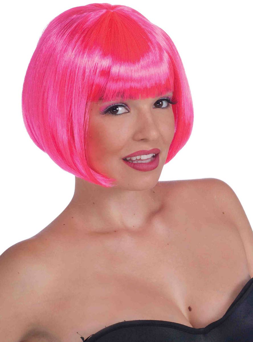 Image of Sassy Short Neon Pink Womens Bob Costume Wig