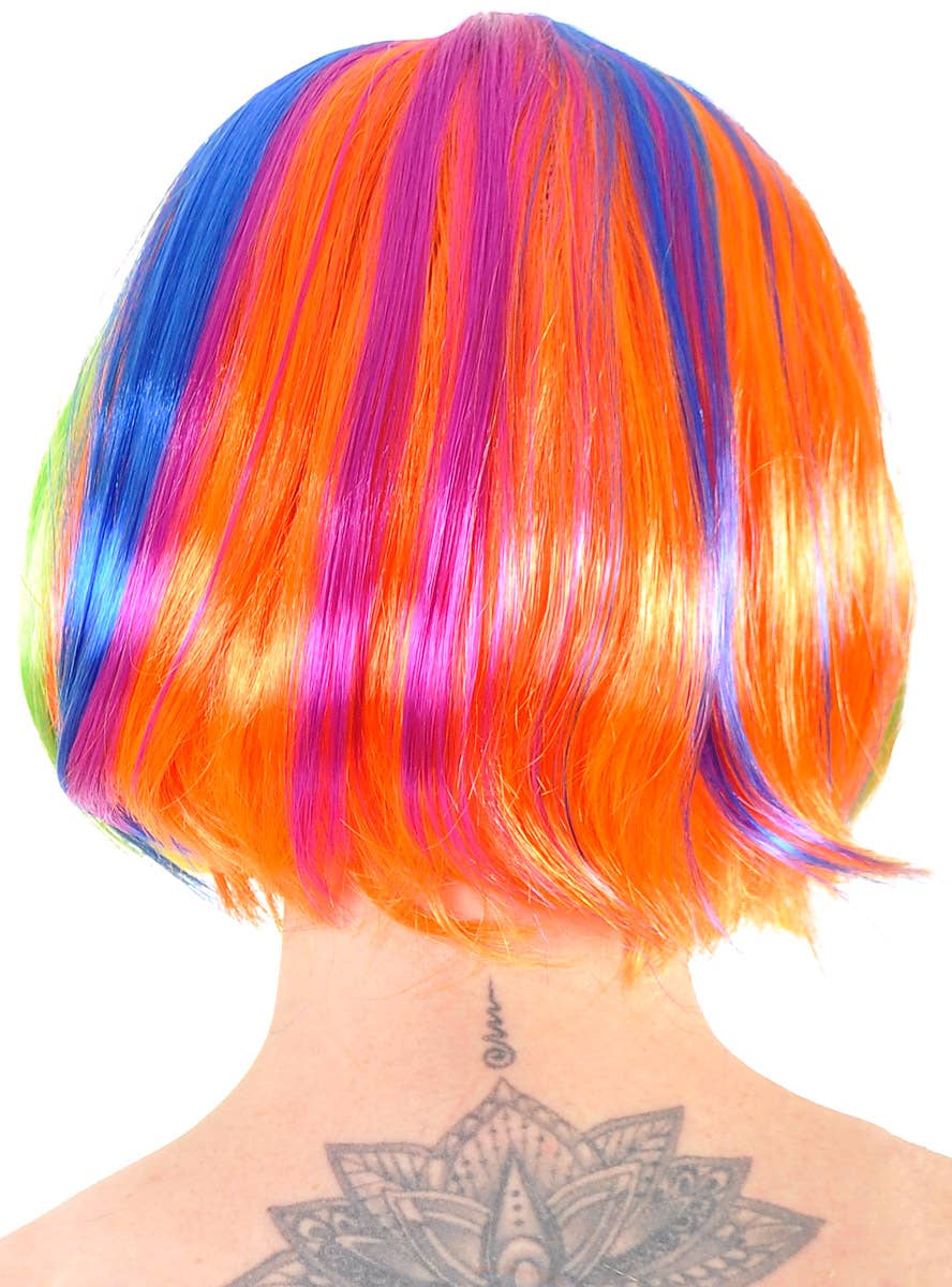 Image of Short Rainbow Streaked Women's Bob Costume Wig - Back View