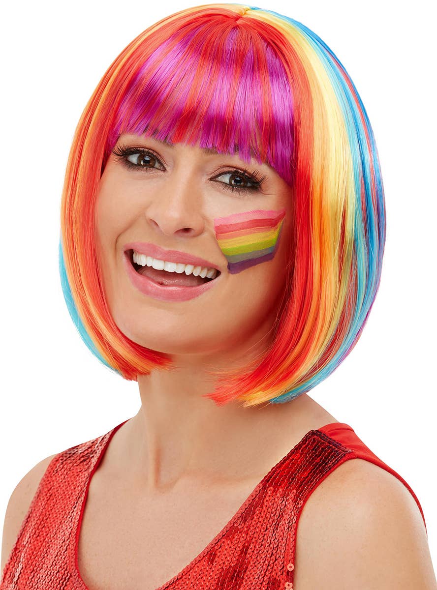 Image of Short Rainbow Women's Bob Costume Wig with Fringe