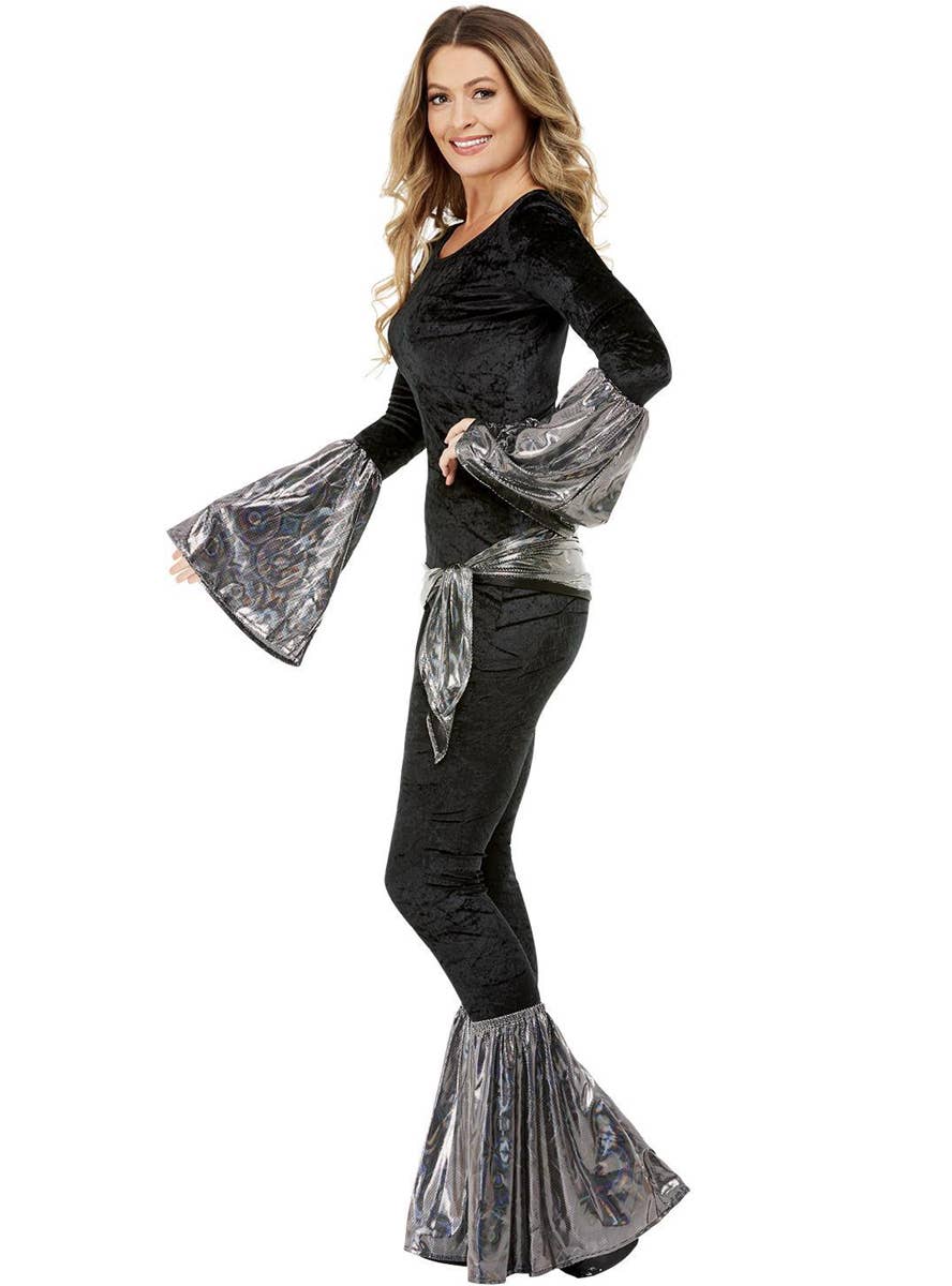 Disco Kit with Silver Tie Belt, Flare Sleeves and Leg Flares - Side Image