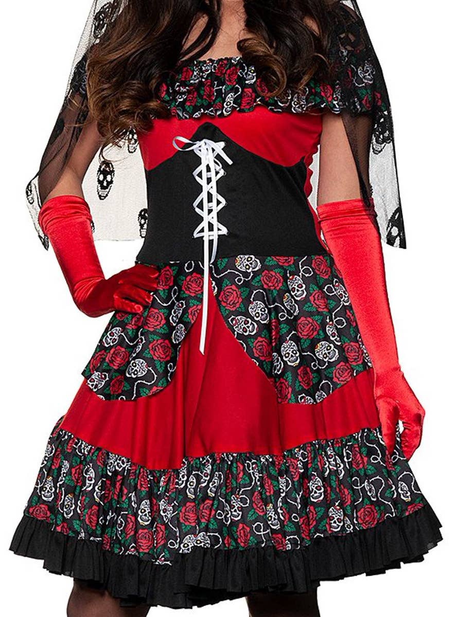 Image of Day of the Dead Sugar Skull Princess Womens Costume - Close Image