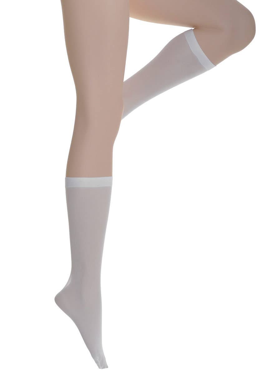 Image Of Knee High White Opaque Women's Stockings