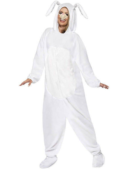 Image of Cute White Bunny Rabbit Women's Costume Onesie - Front View
