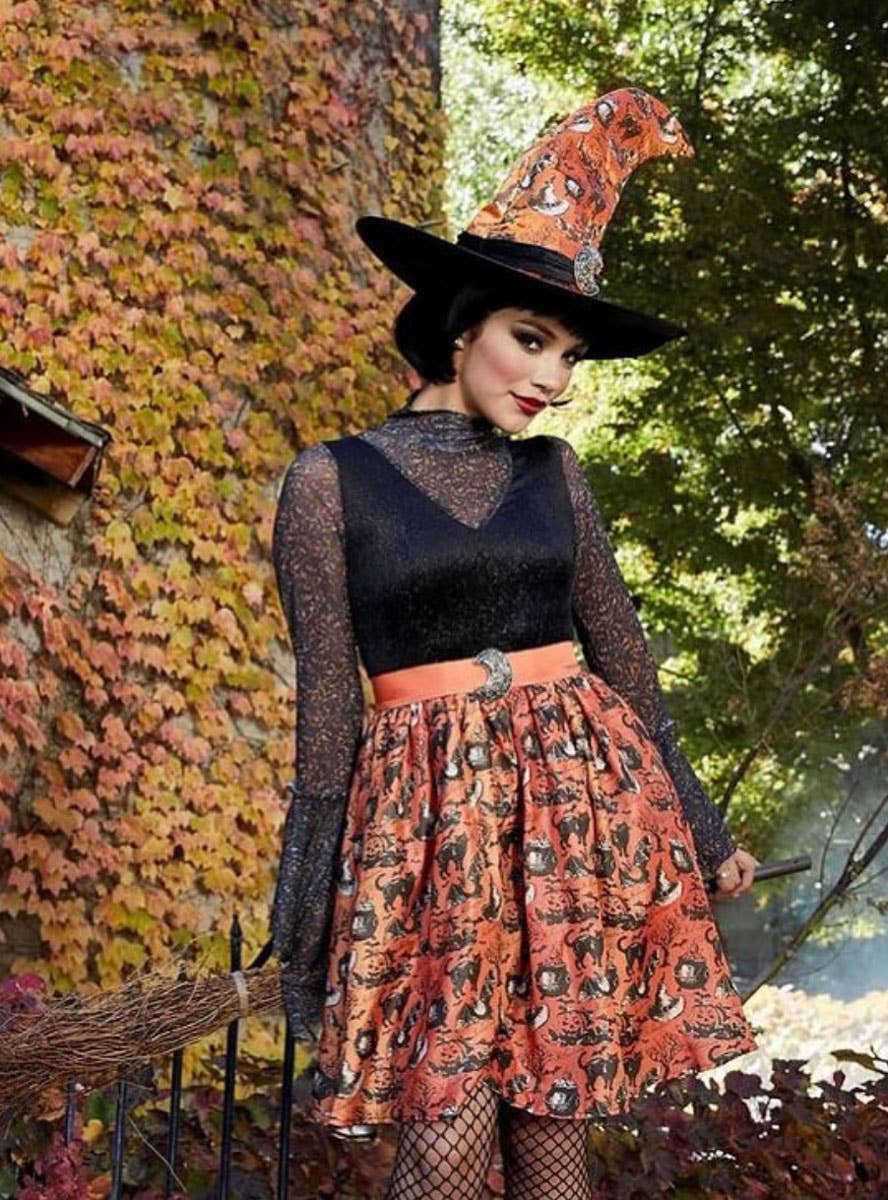 Orange and Black Vintage Witch Costume for Women - Lifestyle Image