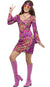 Women's 70s Pink and Purple Woodstock Hippie Costume Dress - Main View