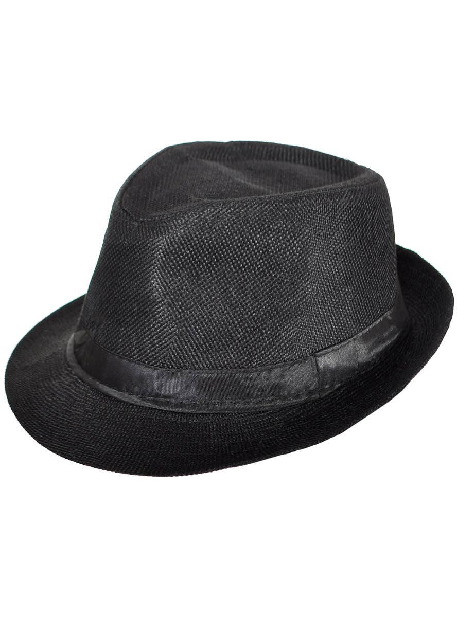 Image of Woven Black Canvas 20s Gangster Fedora Costume Hat