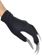 Image of Wrist Length Black Witch Costume Gloves with Silver Glitter Nails