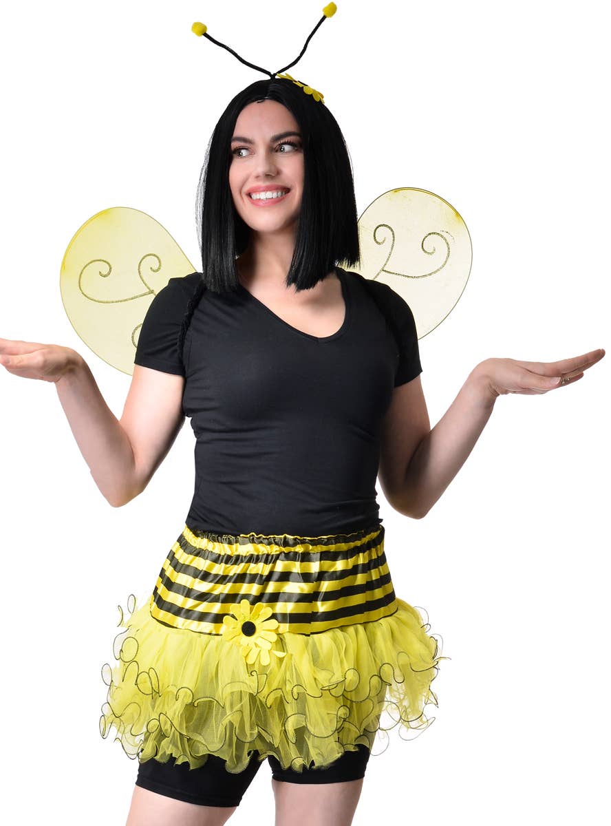 Image of Buzzy Black and Yellow Bee Women's Costume Set - Close Image