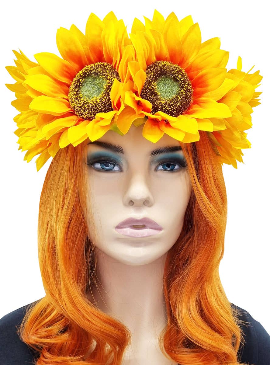 Oversized Yellow Sunflower Hippie Costume Headband - Alternative Image